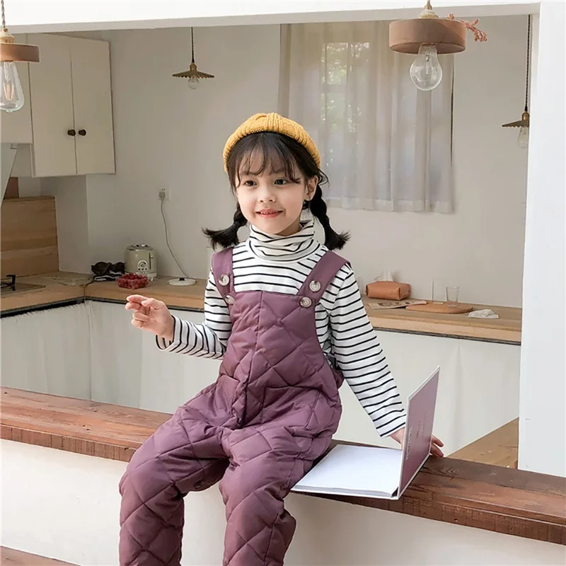 Autumn Winter Baby Boy Girl Suspender Pants Children Cotton Solid Pattern Cotton Pants Overalls Trousers