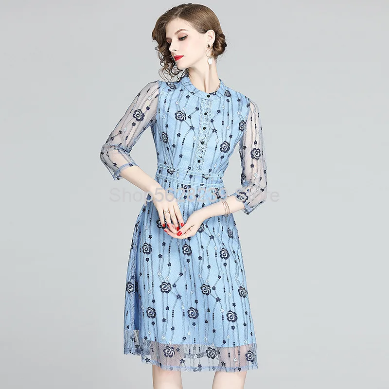 

2020 Pack Noble Foreign Style Women's Wear Temperament Slim Embroidery Mesh Lace A Word Dress
