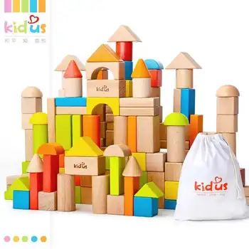 

Zalami 80 PCS Wooden Blocks Early Educational Toy Geometric Assembling Building Blocks Colorful Beech Wood