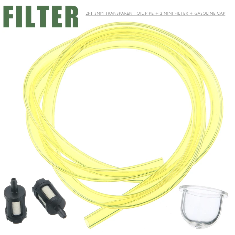 

2FT 3mm Fuel Gas Line Filter Snap Pipe Hose Petrol Line for Chainsaw Blower Weeder Cropper with 2 Mini Filter 1Petrol Cap