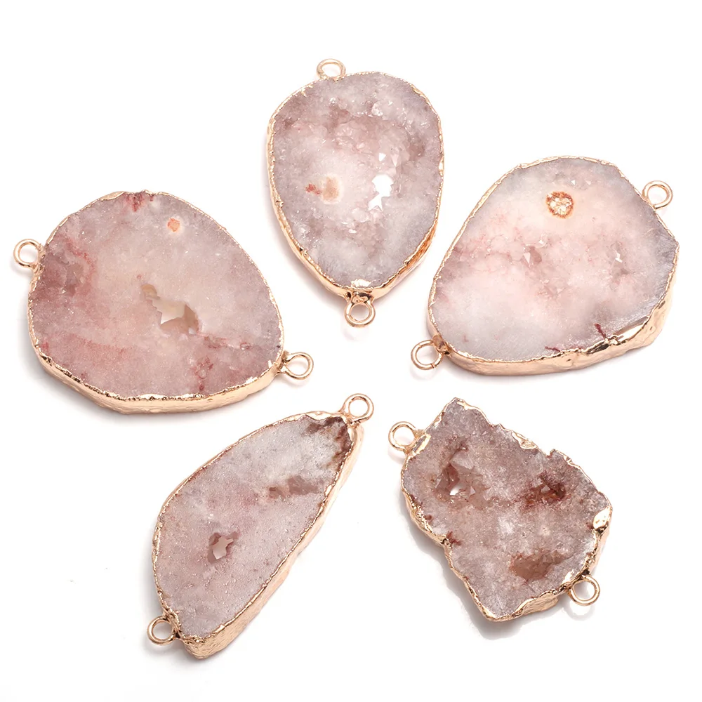 Natural Druzy Agate Sliced Pendant Connector Bracelet Necklace Beads Diy Jewelry 