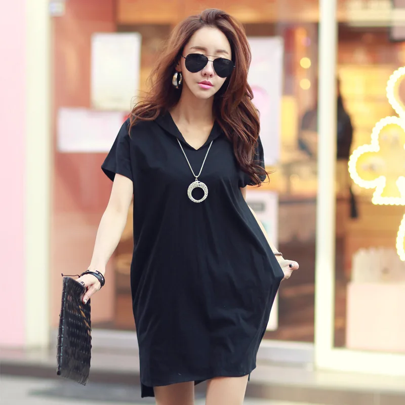 

Fold-down Collar Side Pocket Pure Combed Cotton Front And Back Irregular Loose And Plus-sized WOMEN'S Dress Dress