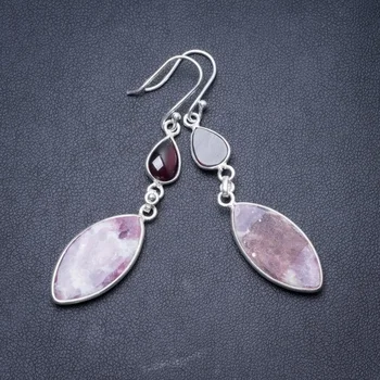 

Natural Rhodonite and Amethyst Handmade Unique 925 Sterling Silver Earrings 2.5" Y2988