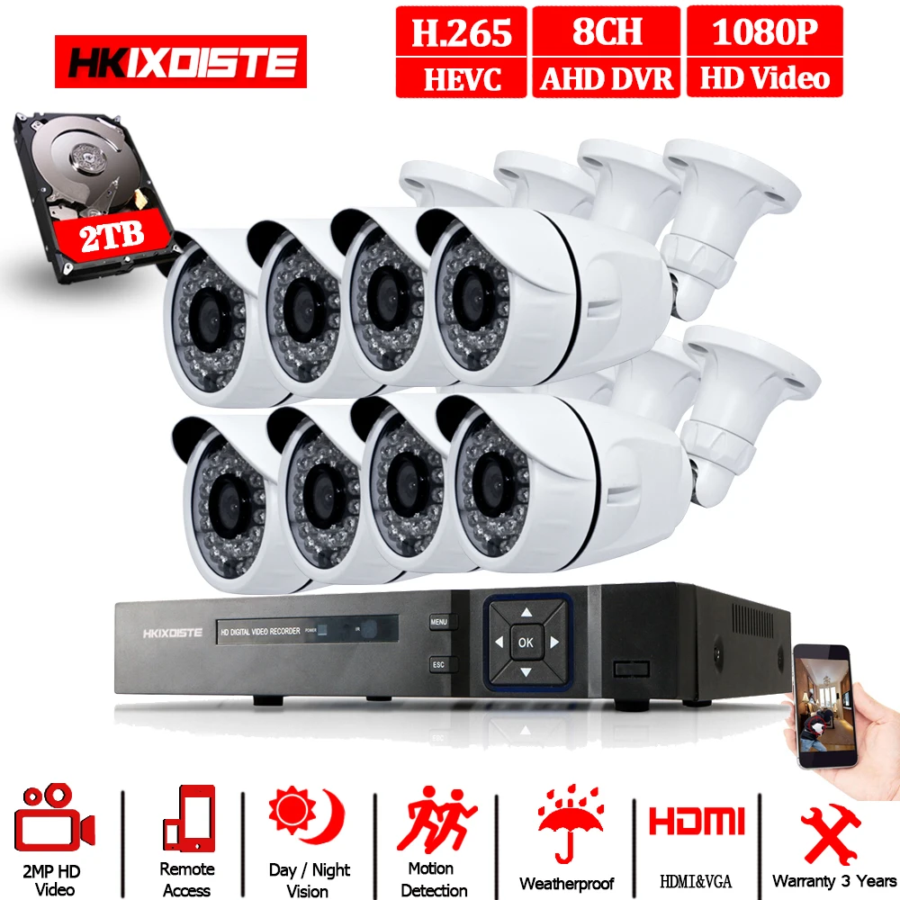 HD HDMI DVR 2.0MP 1080 P Водонепроницаемый HD Открытый безопасности дома Камера Системы 8CH CCTV видеонаблюдения DVR комплект AHD камера комплект