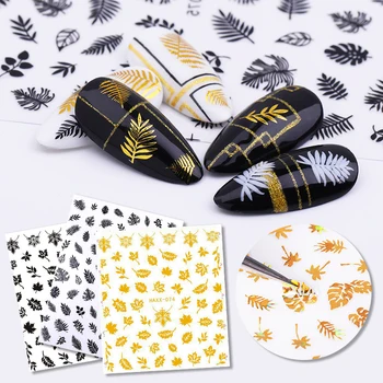 

1PC Gold 3D Nail Art Sticker Laser Flower Leaf Series Nail Decals Sticker Adhesive Glue Nail Art Decoratio