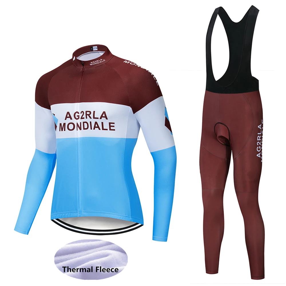Cycling suit AG2R pro team длинные рукава Велосипеды Джерси зимний комплект Термальность флис Велосипедный Спорт Ropa Ciclismo Одежда для велоспорта на открытом воздухе - Цвет: Cycling suit