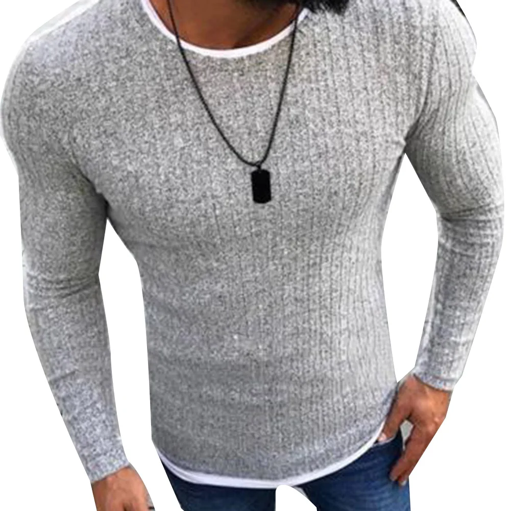 Модный мужской свитер размера плюс, топ с цветными вставками, пуловер с круглым вырезом и длинным рукавом, вязаный свитер для мужчин, зимняя одежда