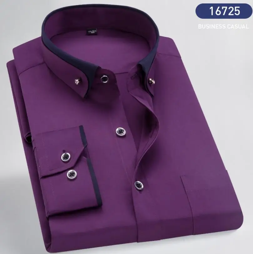Мужская Рубашка Формальная с длинным рукавом большой размер 7XL 8XL Лоскутная Свадебная рубашка розовый темно-синий 9XL 10XL блузка фиолетовая - Цвет: Dark purple