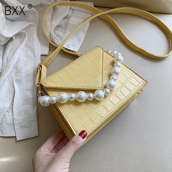 

[BXX] Stone Pattern Pearl Design PU Leather Crossbody Bags For Women 2020 Elegant Shoulder Handbags Female Cross Body Bag HM936