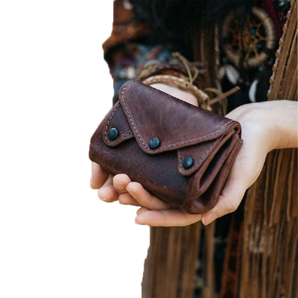 Medieval Witch Leather Coin Purse Renaissance Pouch Snap pocket