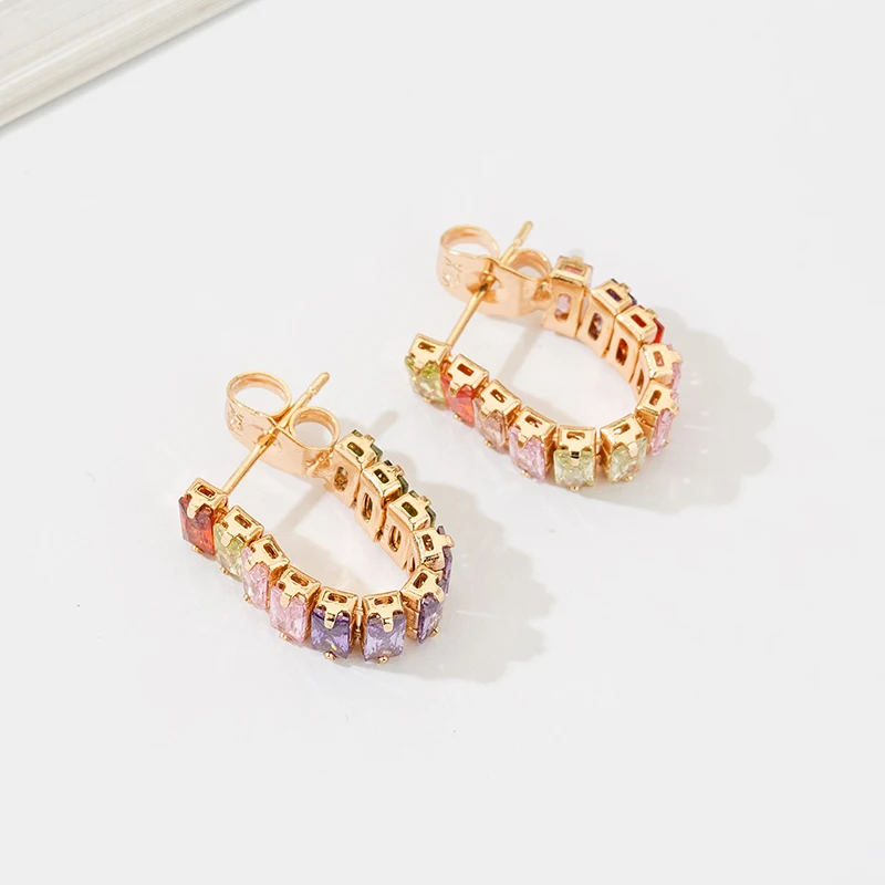 Трендовые золотые серьги-кольца Huggie для женщин, кубический цирконий CZ радужные длинные висячие серьги с кисточками, ювелирные изделия геометрического дизайна