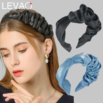 

Levao Ruched Headband Solid Color Head Bezel Band for Women Colorful Wide Satin Hairband Folded Hair Hoop Hair Accessories