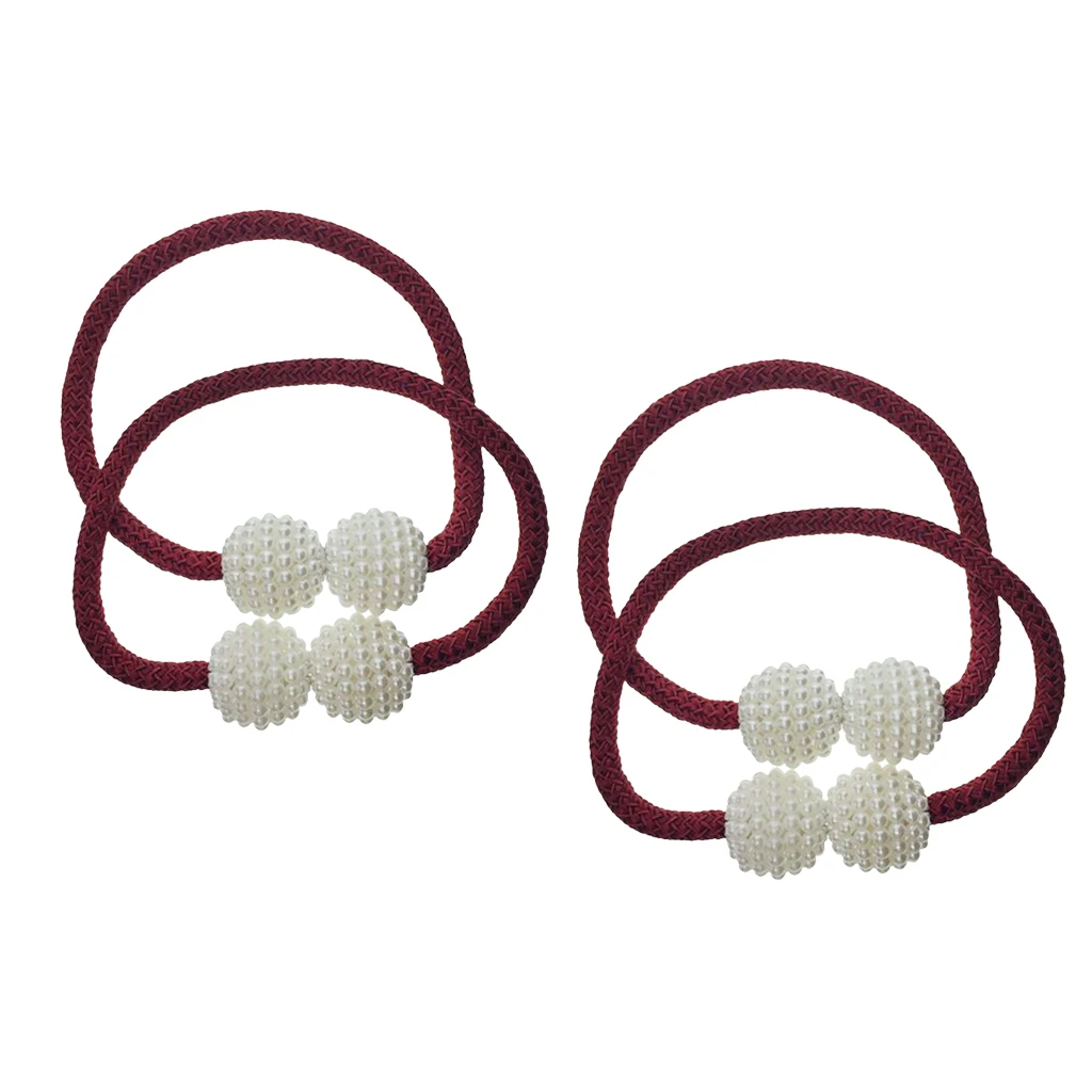 4 шт. занавес с жемчугом занавес из муслина Tieback Holdback - Цвет: Wine Red 40cm