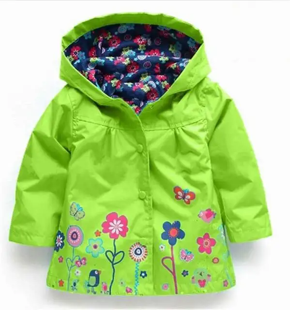 Г. Весенне-осенние куртки с капюшоном для маленьких девочек от 2 до 6 лет; повседневная детская верхняя одежда с цветочным узором; Водонепроницаемая Детская куртка - Цвет: Green
