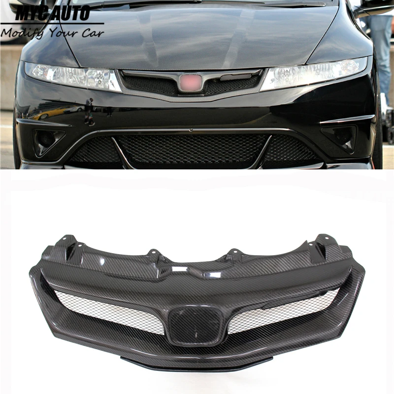 Передняя решетка для Honda Civic FN FK FN2 TYPE R 2006 2007 2012 из углеродного волокна и