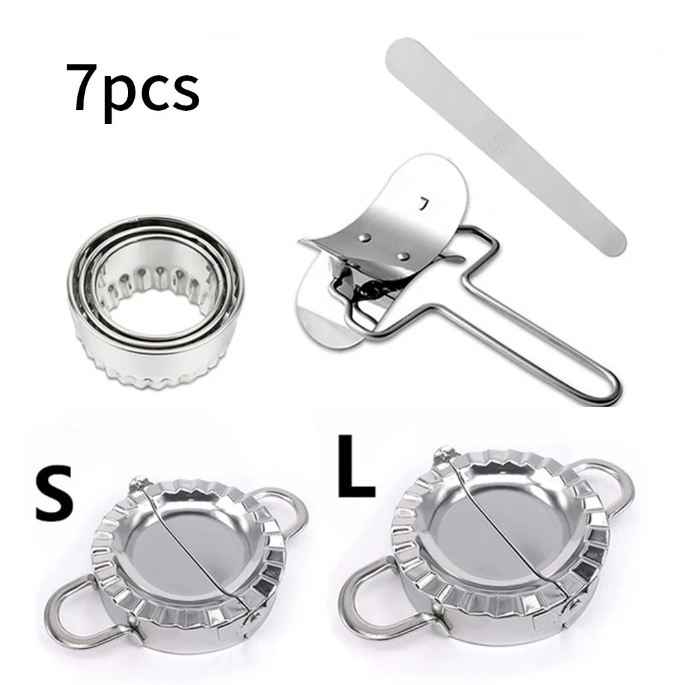 7PCS Kit Dumpling Mould Maker Cutter Stainless Steel Dough Presser Wraper Tool Kitchen Dining Bar Bakeware Cake Tools |