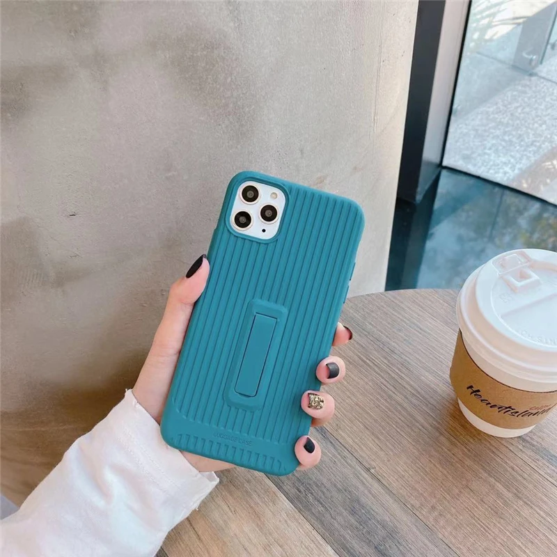 Карамельный цвет Текстура багажа ремешок на руку мягкий чехол s для iphone 11promax X XS Max XR 6S 7 8 Plus Стенд чехол для телефона чехол - Цвет: Синий