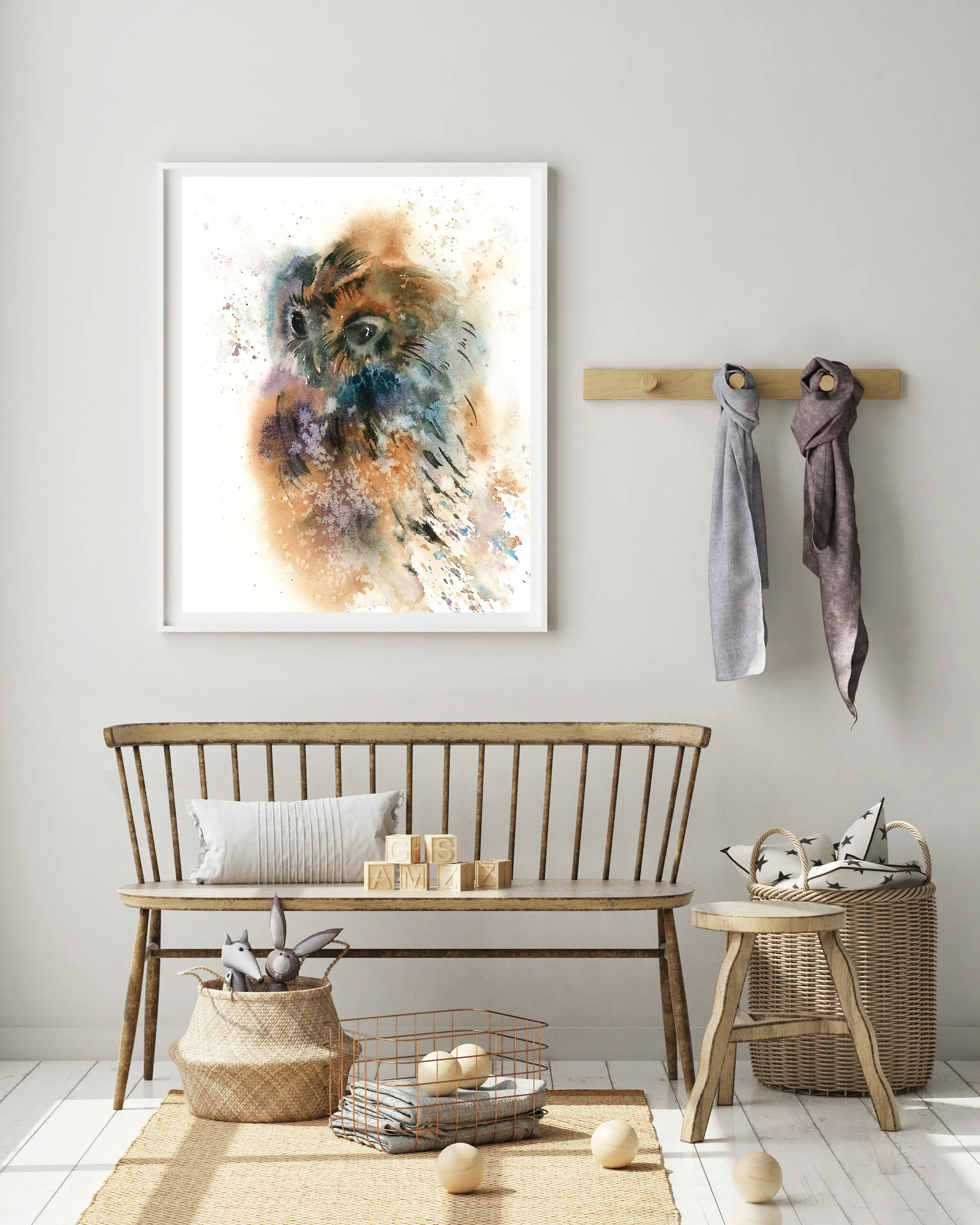 Colorful Owl Art Print print Painting Bright Colors Bird Nursery Wall Decor Archival Giclée Fine Pri | Дом и сад