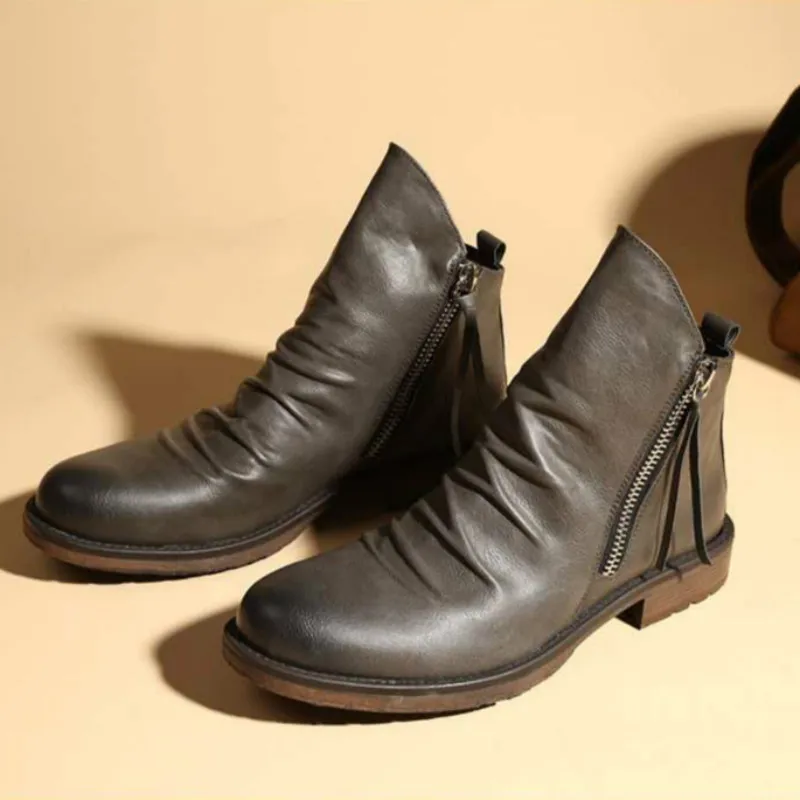 Original Leather Boots Men Autumn Shoes Male Leather Casual Boots Men Comfy Anti-Slip Lace-up