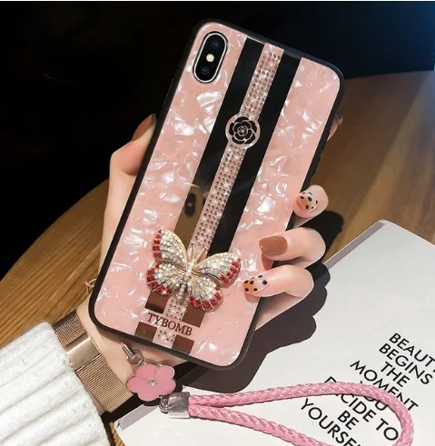 Хаки Luxury Creative Mirror Fashion 3D Inlaid butterfly Phone Case For iPhone X XR XS MAX 11 Pro Max Cover For iPhone 7 8 6 Plus Case - Цвет: Хаки