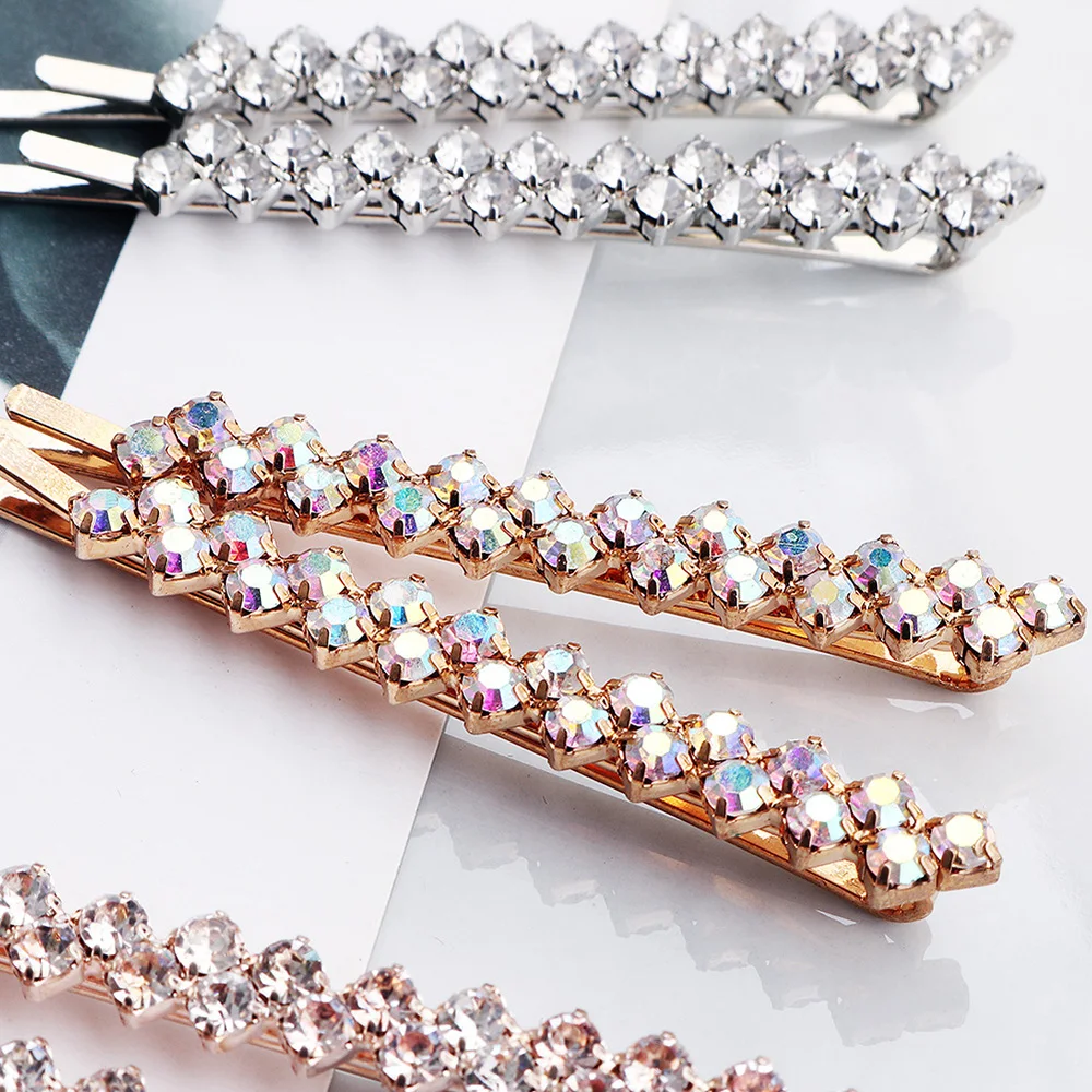 Hair Clips Hair Accessories 2PCS Shining Crystal Rhinestone Hair Clip for Women Elegant Korean Design Snap Barrette Stick Hairpin Hair Styling Accessories