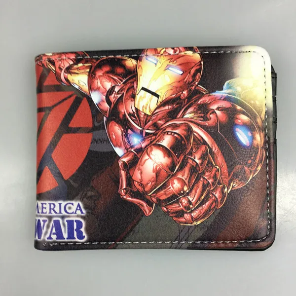 Горячая аниме-кошелек герой комиксов Marvel гражданская война Железный человек Чехол-бумажник с рисунком флеш-накопителей “Мстители” Капитан Америка "Человек-паук" для учащихся Короткие Кошельки - Цвет: B