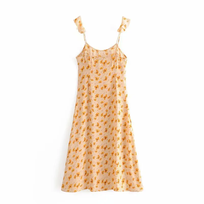 

Western Style 2019 Summer New Style Slim Fit Slimming Versatile Daisy Printed Camisole Backless Mid-length Dress Women's