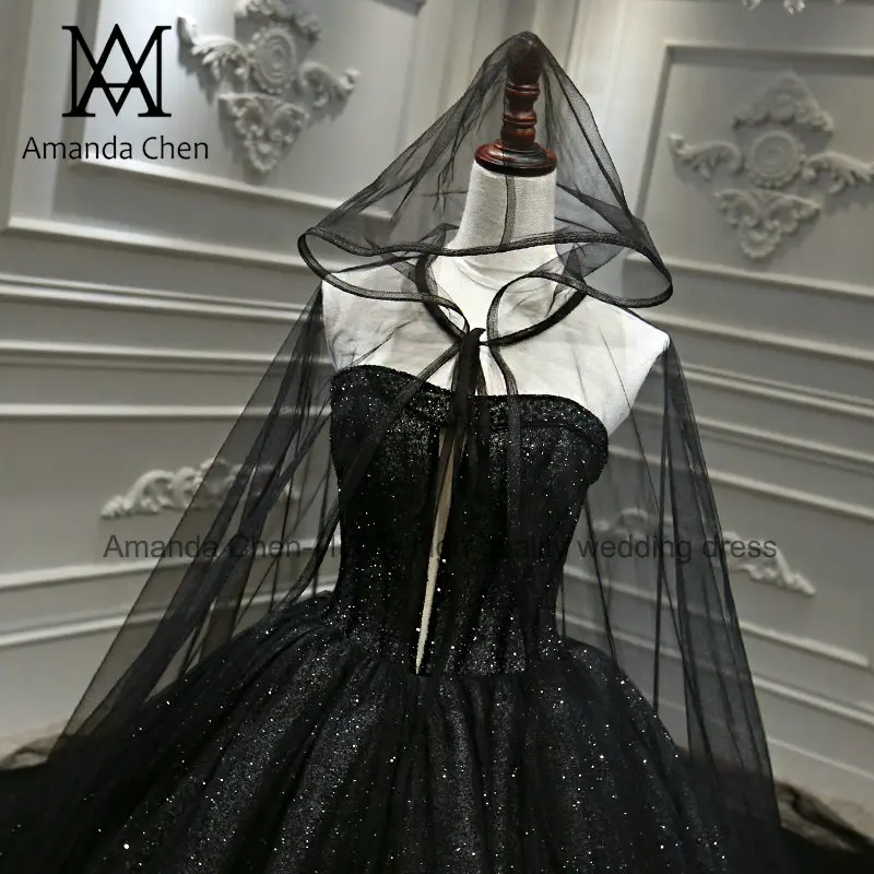 Trajes de novia без бретелек с открытыми плечами блестящее черное свадебное платье