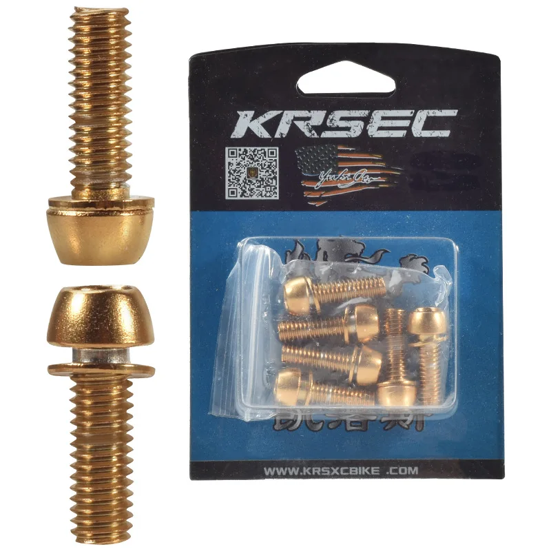 Rainbow Titanium Plated Screw With Washer Bicycle Handlebar Bike Stem Headset Bolts Colorful Gold Screws M5/M6*18mm 6pcs - Color: M5X18MM Gold