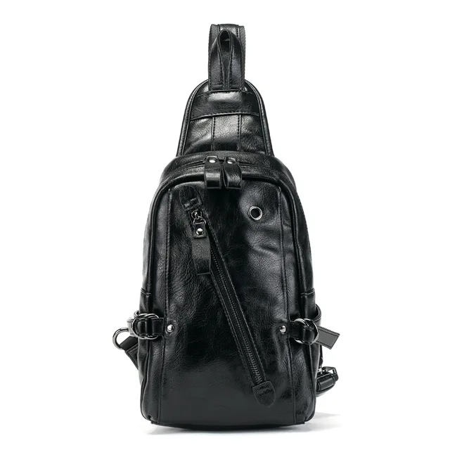 Multifunction Black Men Leather Chest Bag Waterproof Shoulder Bag Crossbody Bag Luxury Chest Bag for Man Traval Messenger Pack black