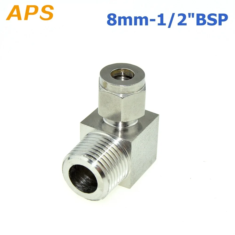 

2Pcs Stainless Steel 304 1/2" BSPT Male Thread x 8MM Double Ferrule Tube Compression Elbow Fitting Male Thread Connector PT
