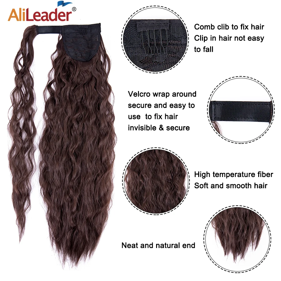 Synthetic Corn Wavy Ponytail 22Inch Long Curly Ponytail Wrap On Clip Hair Extensions Ombre Blonde Brown Fack Hairpieces fake hair extensions