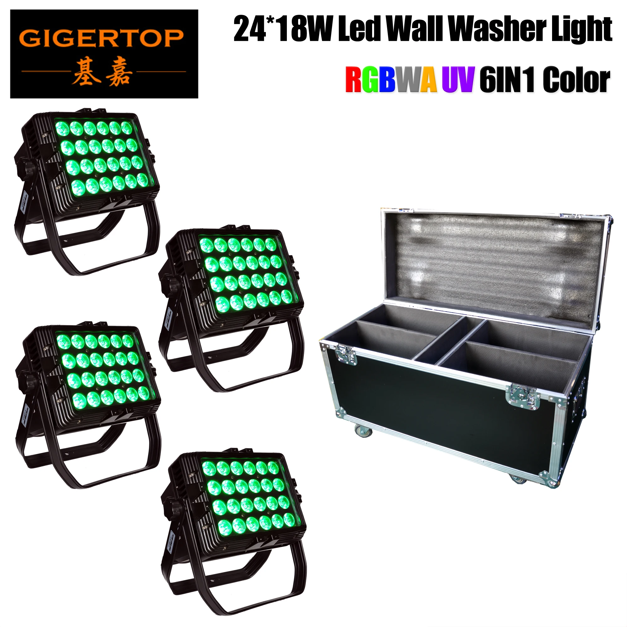 

4IN1 Flightcase Pack Aluminum 24 x 18W 6in1 Stage Led Wall Wash Light DMX512 Control LCD Display Stage Bar Light Building Flood