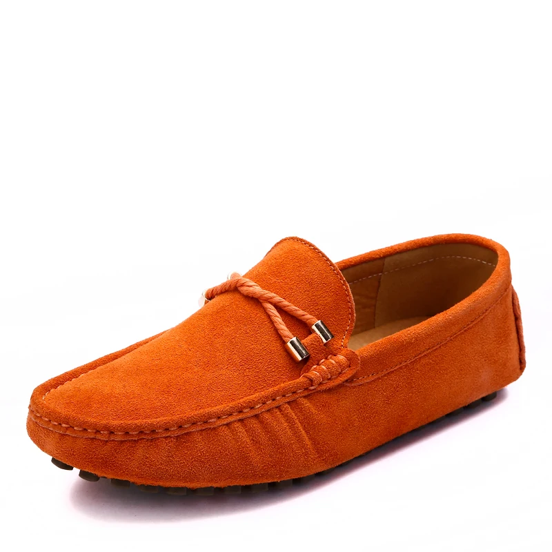 orange UPUPER Spring Summer NEW Men's Loafers Comfortable Flat Casual Shoes Men Breathable Slip-On Soft Leather Driving Shoes Moccasins - Цвет: orange