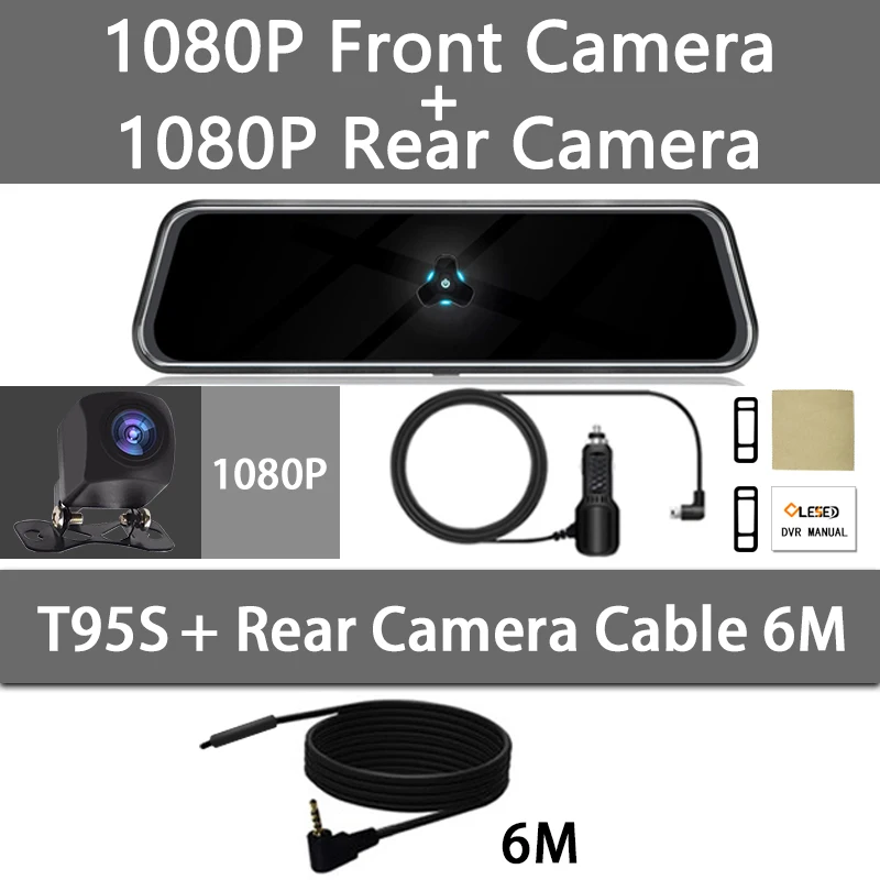 OLESED T95S, 10 дюймов, ips экран, Автомобильный видеорегистратор, зеркальная камера, видеорегистратор, двойной объектив, автомобильная камера, Full Hd, привод, рекордер, поток, зеркало заднего вида - Название цвета: Dual Lens 1080P- 6M