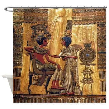 

Tutankhamun Ankhesenamun Egypt Gold Shower Curtain Mat Waterproof Polyester Fabric Bathroom Curtain Set Home Bath Decor
