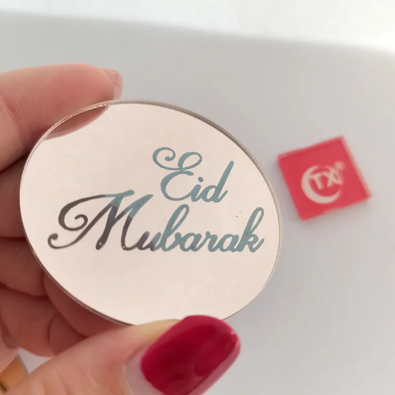 

New Muslim Acrylic Cake Toppers Rose Gold Round Baking Islamic Holiday Cake Topper for Eid Mubarak Cupcake Decorations Supplies