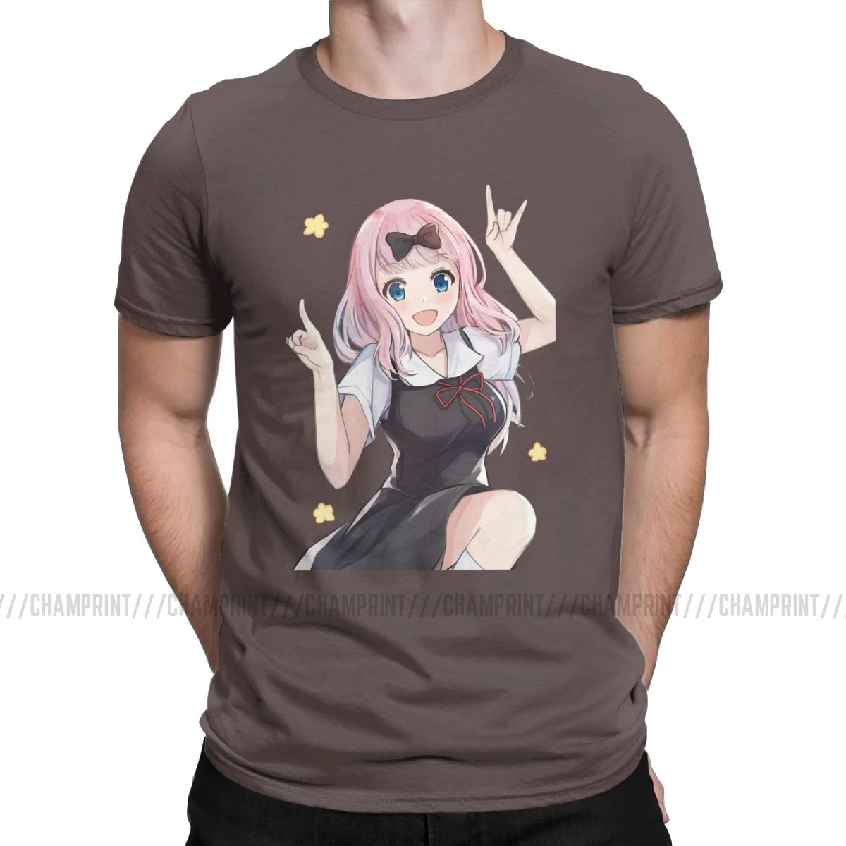 Humor Cute Fujiwara Chika Kaguya Sama Love Is War футболки с аниме рисунком футболки с короткими рукавами одежда с графическим принтом - Цвет: Коричневый