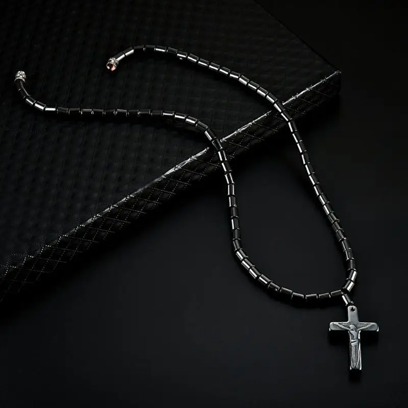 

Black Hematite Magnetic Therapy Cross Pendant Necklace Neck Pain Relief Jewelry U90E