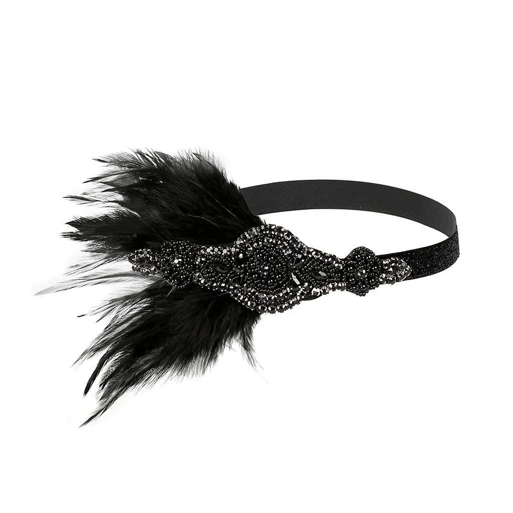 A Scrunchies аксессуары для волос для женщин 1920s головной убор перо обруч с завязкой большой Gatsby головной убор винтажная Вечеринка Новинка - Цвет: A