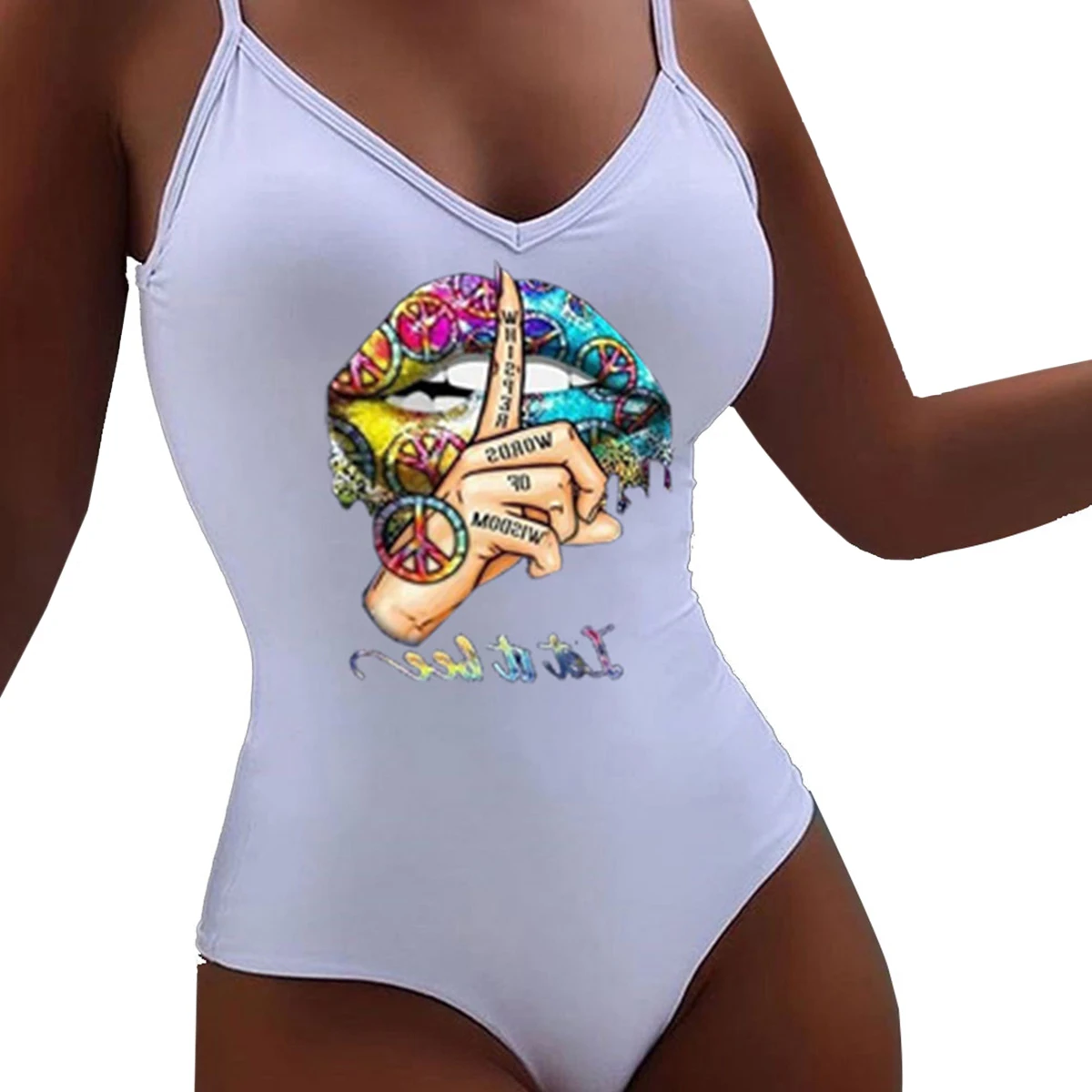 Body ajustado de algodón S-4XLSleeveless para mujer, mono Sexy con cuello de pico liso, informal, blanco y negro, estampado