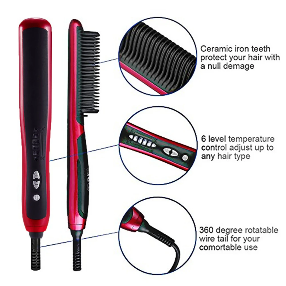 Профессиональный электрический выпрямитель для волос, щетка для глажки волос для женщин, многофункциональная Расческа для бороды, американская вилка для мужчин, расческа для волос
