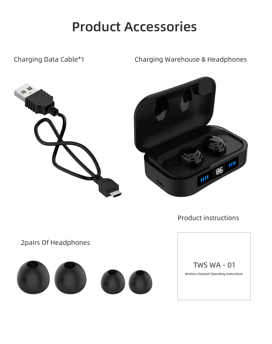 H01 Bluetooth 5,0 гарнитура 2000 мАч Внешний аккумулятор настоящие беспроводные TWS наушники с сенсорным управлением Водонепроницаемые спортивные музыкальные наушники с микрофоном