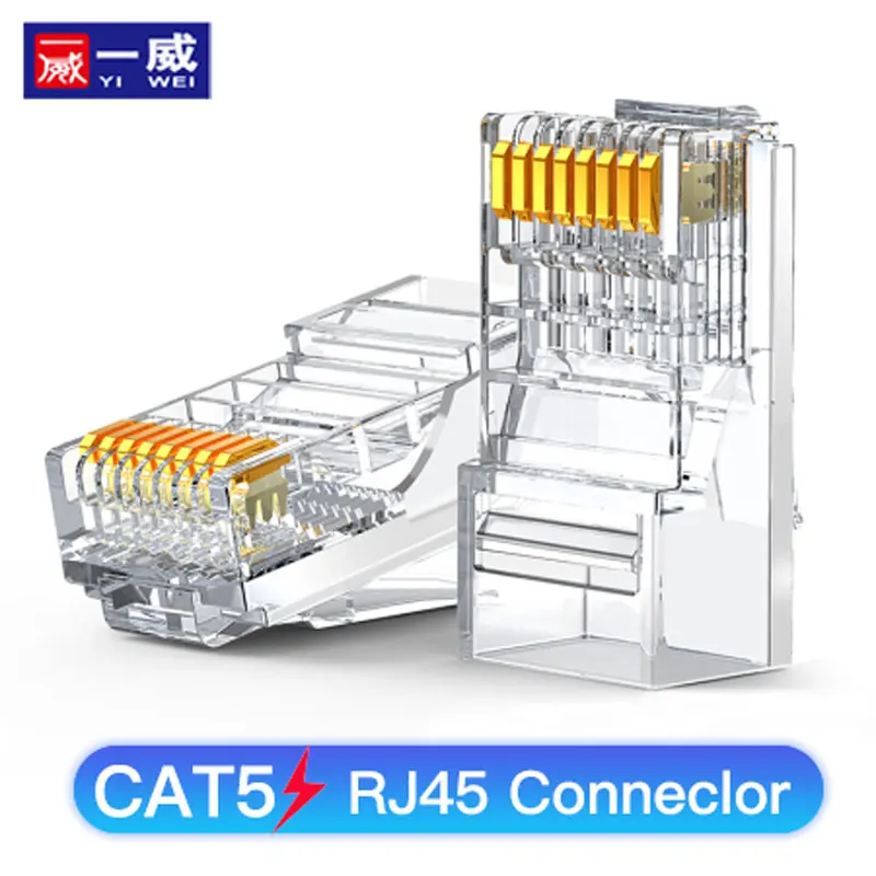 

Yiwei 20/50/100pcs RJ45 connector 6U gold-plated straight-through Ethernet cable module plug network rj-45 crystal head Cat5 e