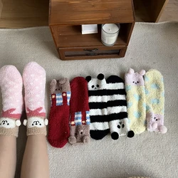 4 PAIRS Ladies Floor Sock Women Sock Set Winter Cute Fun Cartoon Animal Panda Warm Kawaii Fluffy Fuzzy Comfy Design Sock new