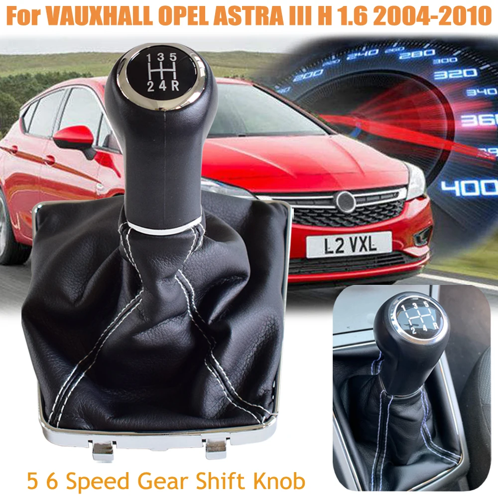 

Blakc ABS Car Gear Stick Knob Lever HandBall With Gaiter Boot Leather Cover For VAUXHALL OPEL ASTRA III H 1.6 2004 2005-2010