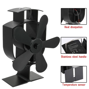 

Black 5 Blades Heat Powered Stove Fan Log Wood Burner Ecofan Quiet Black Home Fireplace Fan Efficient Heat Eco Stove Fan Top