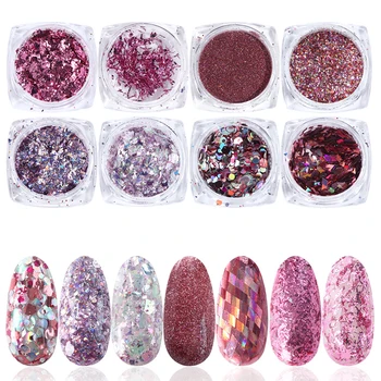 

8pcs Mirror Nail Art Glitter Powder Holographic Metallic Rose Gold Sliver Dust Sequins UV Gel Nail Chrome Pigment Decoration