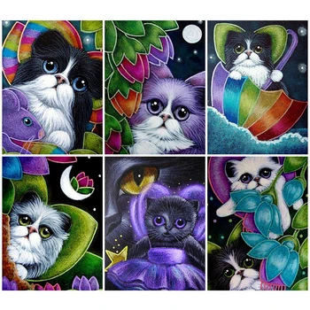 

HUACAN Full Drill Diamond Painting Cat Home Decoration Mosaic Animal Embroidery Handicraft Diamond Art