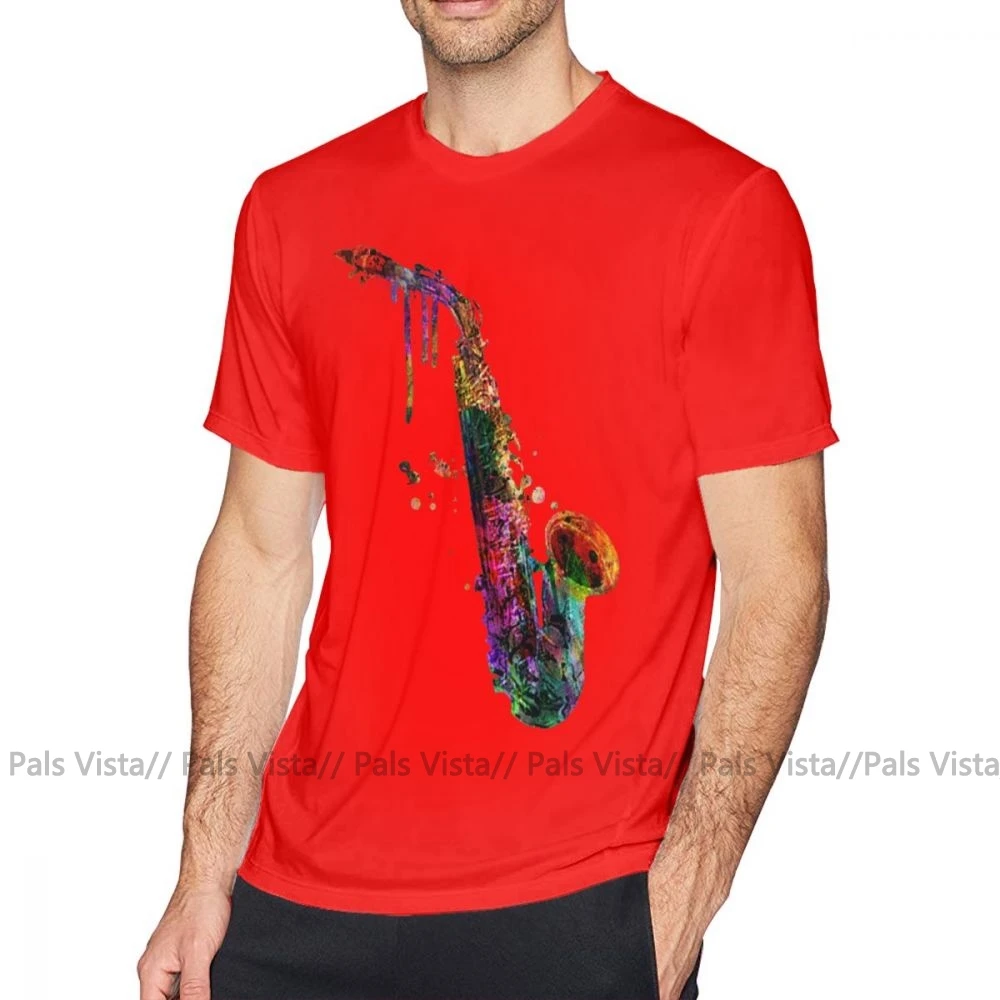 Футболка с изображением саксофона, Пляжная Мужская футболка с изображением саксофона, забавная футболка из 100 хлопка с коротким рукавом и принтом - Цвет: Красный